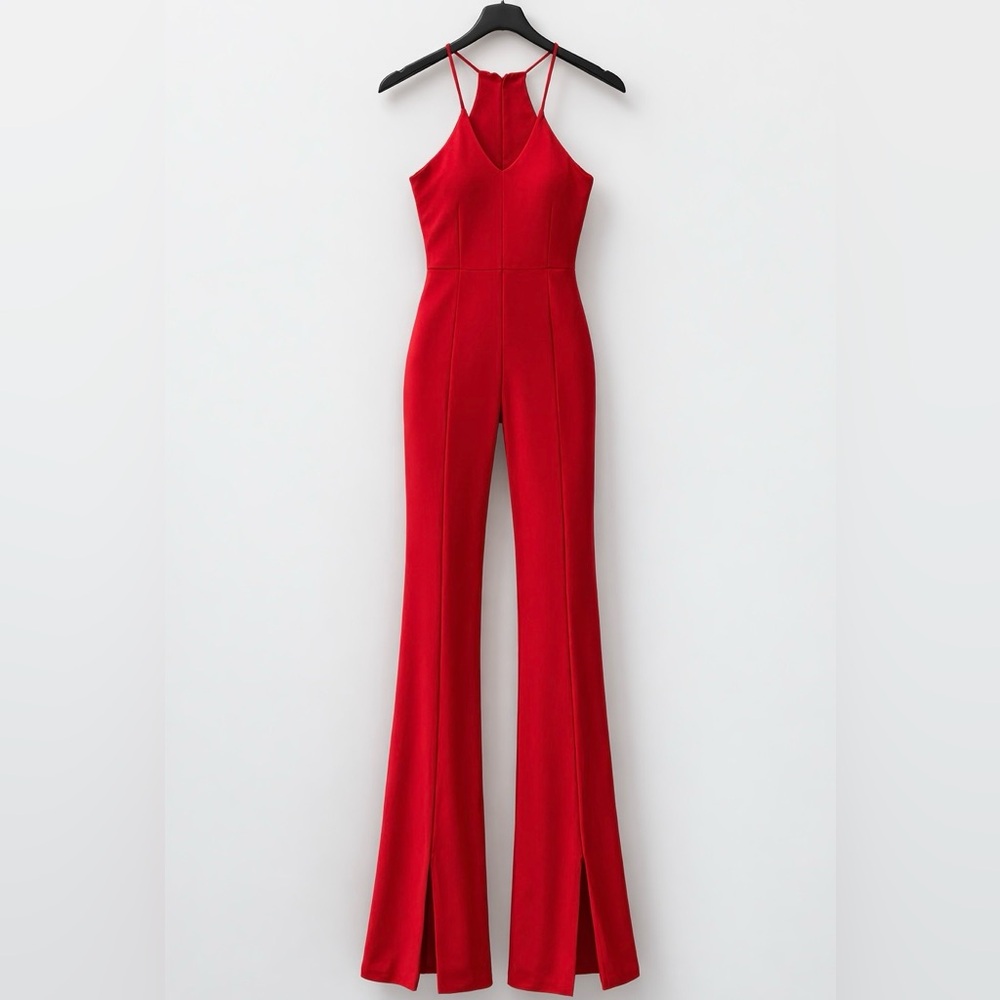 Hutch Anthropologie Red Flare Front-Slit Jumpsuit Strappy Size 6